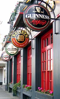 Irish pub signs light paned windows at T.S. McHugh's Irish Pub & Restaurant.